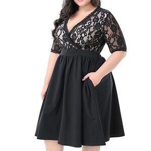 NEMIDOR Black Lace Fit & Flare Cocktail Party Dress Black Plus 24